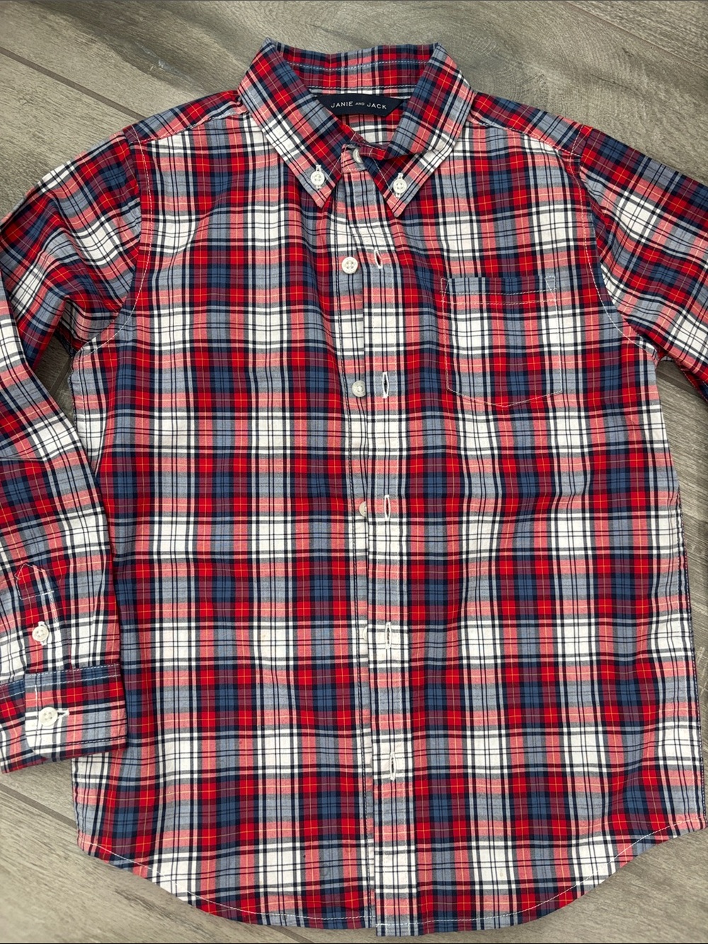 BOYS SIZE 6 Janie and Jack Red Plaid Button-Down Shirt